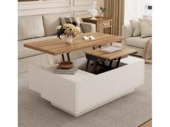 Mesa de centro elevatória moderna - 100 x 50 x 40 cm - com 2 portas + armazenamento oculto - aglomerado - branco