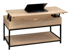 Mesa de centro elevatória Aliaj em preto e carvalho claro, 95 x 50 cm