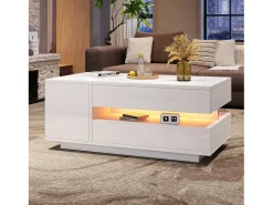 Mesa de centro elevatória - 95 x 50 x 34,5 cm - com 1 gaveta + 1 porta + LEDs - aglomerado - branco