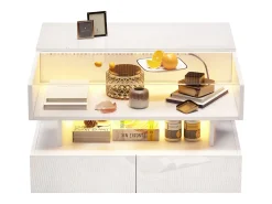 Mesa de centro elevatória - 80 x 80 x 45 cm - com arrumação oculta + 2 gavetas + LEDs - aglomerado + vidro temperado - branco