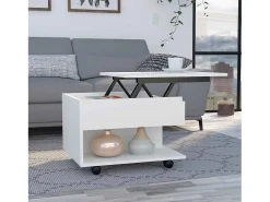 Mesa de centro elevatória Luanda, com rodízios, 38.86 cm X 54.86 cm X 49.78 cm , Branco