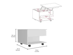 Mesa de centro elevatória Luanda, com rodízios, 38.86 cm X 54.86 cm X 49.78 cm , Branco