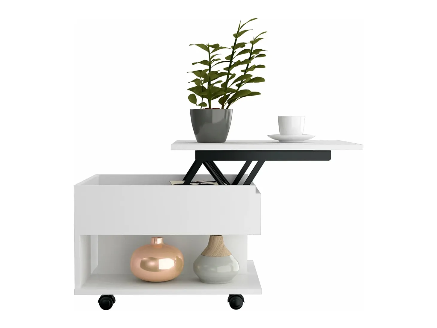 Mesa de centro elevatória Luanda, com rodízios, 38.86 cm X 54.86 cm X 49.78 cm , Branco