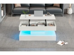 Mesa de centro elevatória - 100 x 50 x 42/56 cm - com LEDs + arrumação oculta - aglomerado - branco