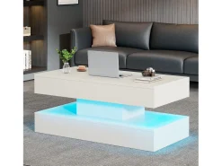 Mesa de centro elevatória - 100 x 50 x 42/56 cm - com LEDs + arrumação oculta - aglomerado - branco