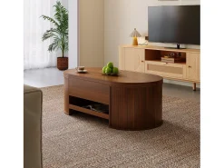Mesa de centro elevatória - 110 x 55,5 x 40 cm - com prateleira extensível + tampo elevatório - MDF - natural escuro
