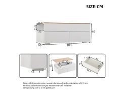 Mesa de centro elevatória - 100 x 50 x 40 cm - com arrumação oculta + 2 gavetas - aglomerado - branco