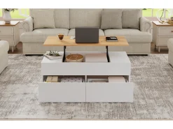 Mesa de centro elevatória - 100 x 50 x 40 cm - com arrumação oculta + 2 gavetas - aglomerado - branco