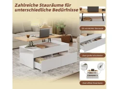 Mesa de centro elevatória - 100 x 50 x 40 cm - com arrumação oculta + 2 gavetas - aglomerado - branco