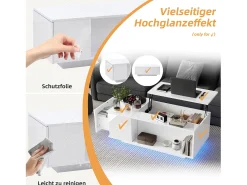 Mesa de centro elevatória - 100 x 50 x 40 cm - com arrumação oculta + LEDs + 1 gaveta - aglomerado - branco