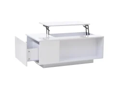 Mesa de centro elevatória - 100 x 50 x 40 cm - com arrumação oculta + LEDs + 1 gaveta - aglomerado - branco