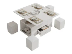 Mesa de centro elevatória - 100 x 50 x 45 cm - 4 em 1 + 1 gaveta + 4 bancos - aglomerado - branco
