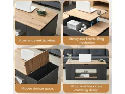 Mesa de centro elevável em MDF - com espaço de arrumação por baixo da mesa - Cinzento