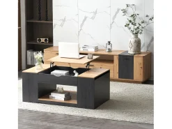 Mesa de centro elevável em MDF - com espaço de arrumação por baixo da mesa - Cinzento