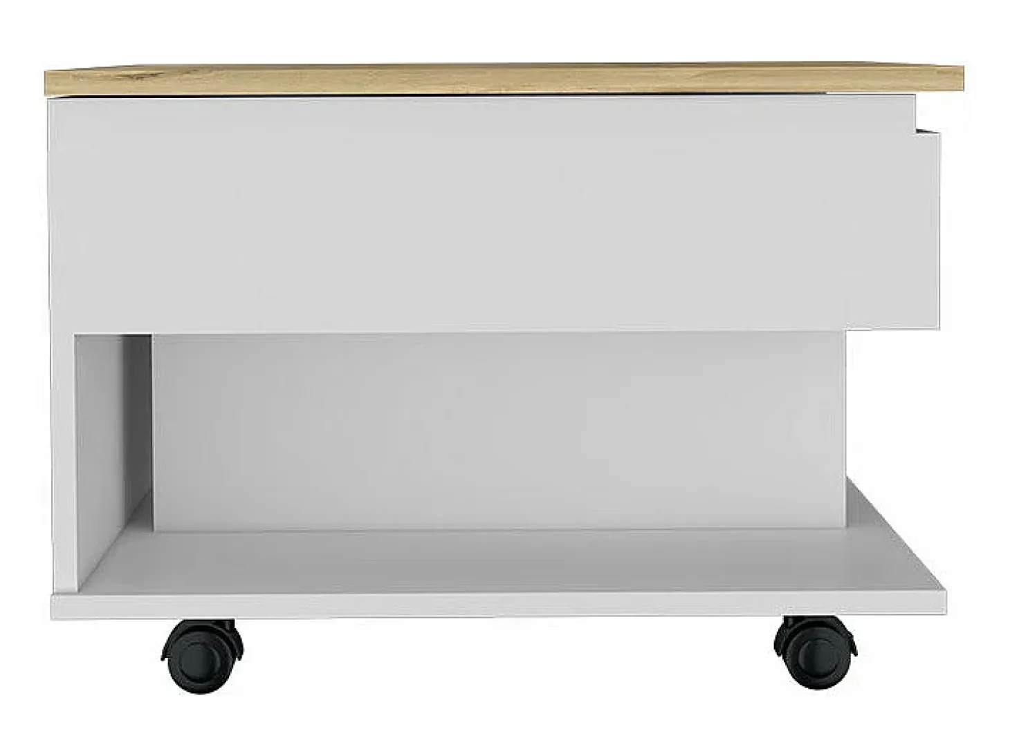 Mesa de centro elevável Luanda em melamina com 2 prateleiras e 4 rodízios, multicolor