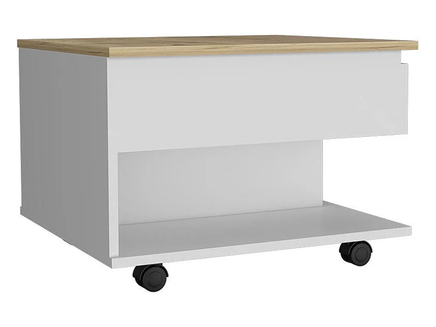Mesa de centro elevável Luanda em melamina com 2 prateleiras e 4 rodízios, multicolor