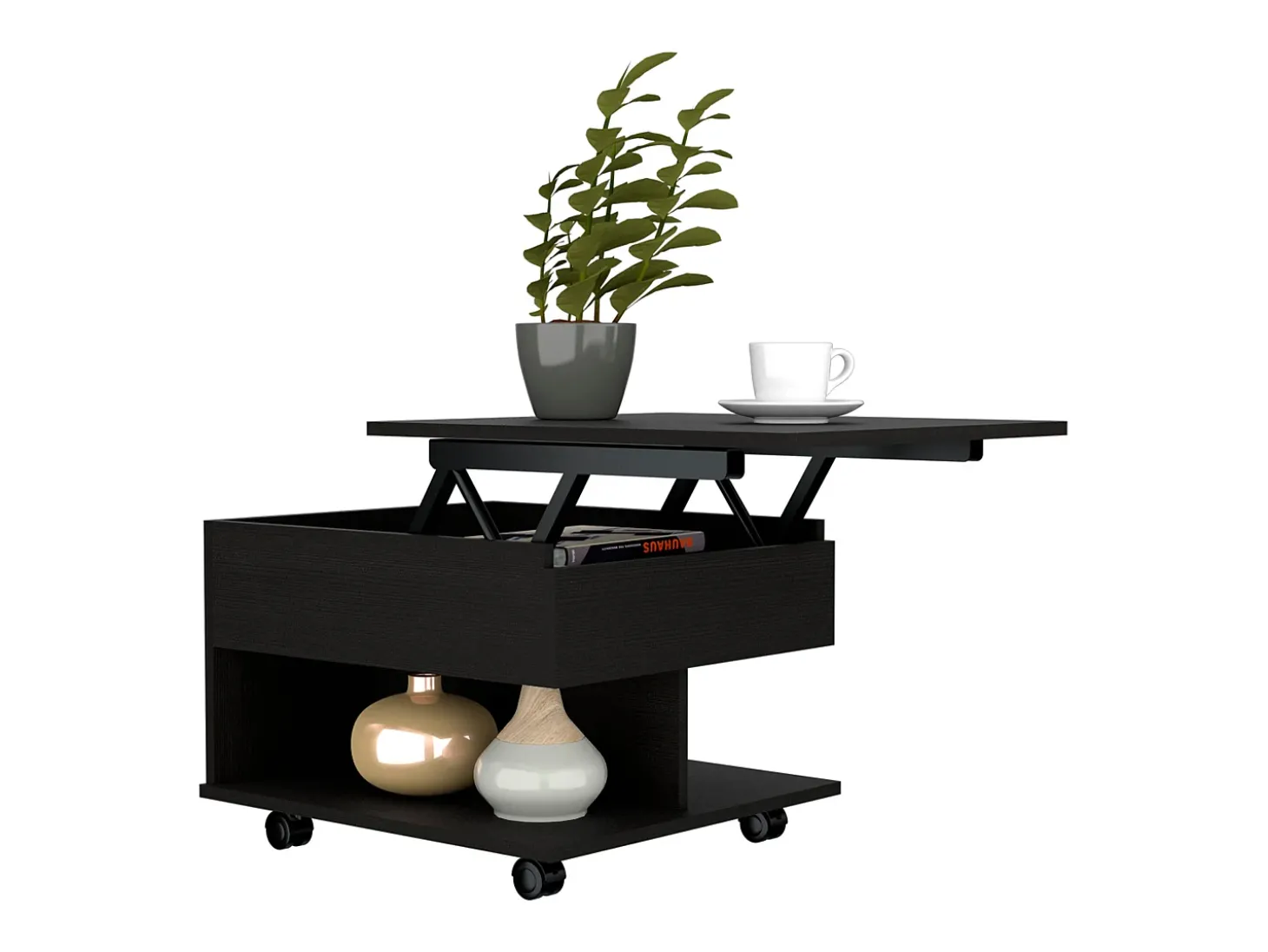 Mesa de centro elevável Luanda, com rodízios, 38.86 cm X 54.86 cm X 49.78 cm , Preto