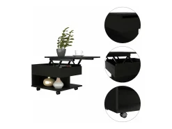 Mesa de centro elevável Luanda, com rodízios, 38.86 cm X 54.86 cm X 49.78 cm , Preto