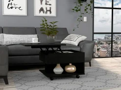 Mesa de centro elevável Luanda, com rodízios, 38.86 cm X 54.86 cm X 49.78 cm , Preto
