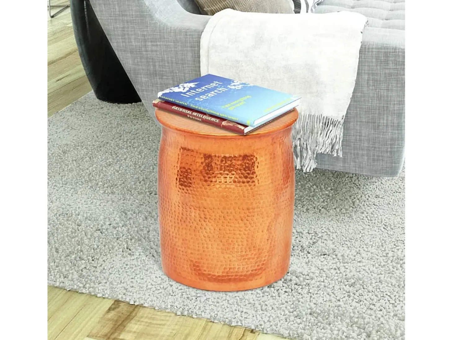 Mesa de centro em alumínio martelado, cor de latão/cobre PT804921