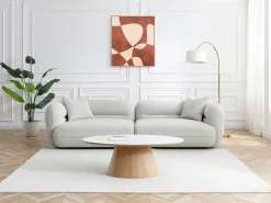 Mesa de centro em cerâmica e MDF - Efeito mármore branco e natural claro - ANTELADA