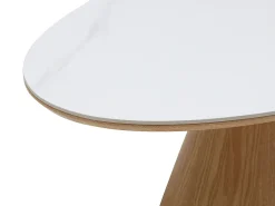 Mesa de centro em cerâmica e MDF - Efeito mármore branco e natural claro - ANTELADA