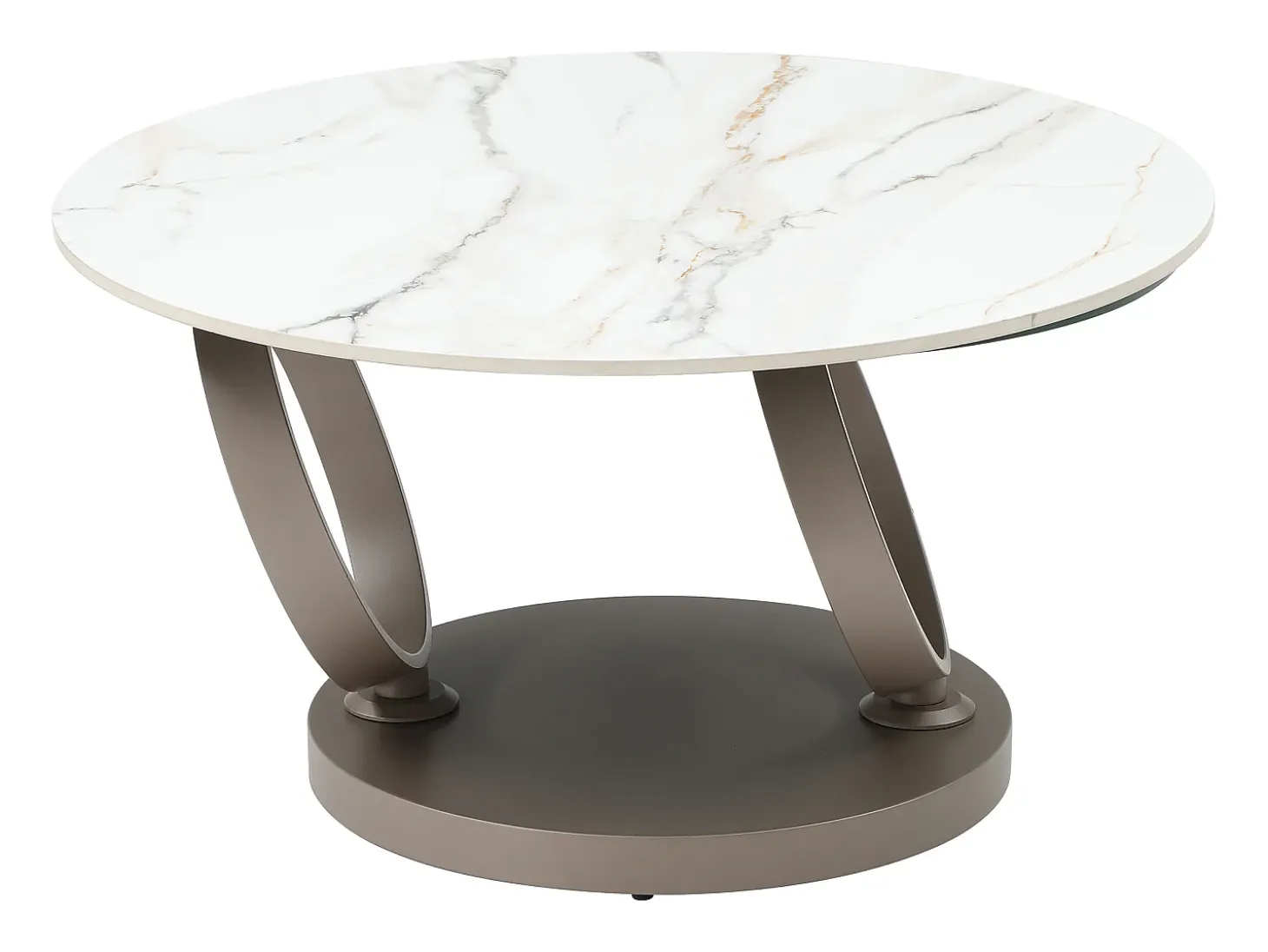 Mesa de centro em cerâmica, vidro temperado e metal taupe efeito mármore branco - JOLINE