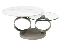 Mesa de centro em cerâmica, vidro temperado e metal taupe efeito mármore branco - JOLINE
