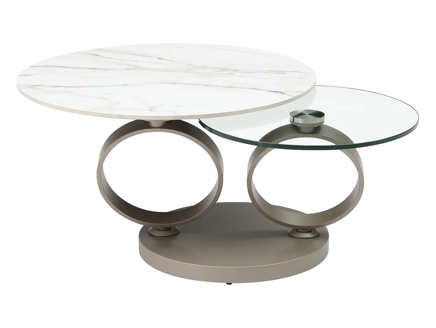 Mesa de centro em cerâmica, vidro temperado e metal taupe efeito mármore branco - JOLINE