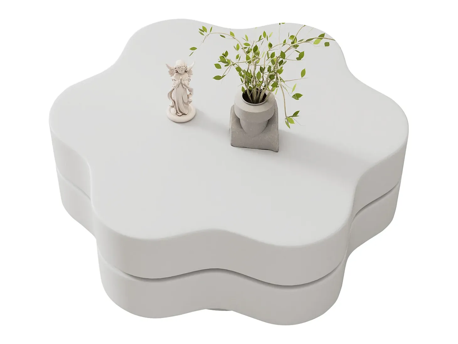 Mesa de centro em forma de flor 74,8×67,5×31 cm - Tampos giratórios 360° - branco