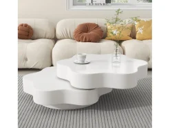 Mesa de centro em forma de flor 74,8×67,5×31 cm - Tampos giratórios 360° - branco