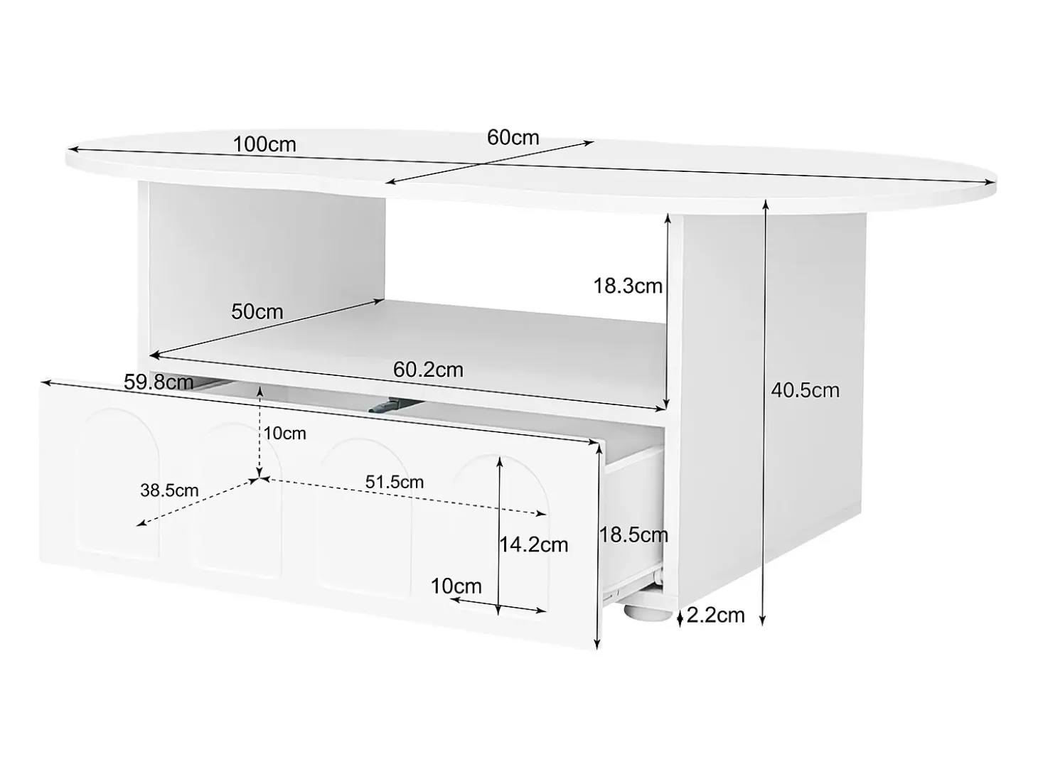 Mesa de centro em forma de nuvem com gaveta - Madeira PB - Branca