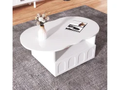 Mesa de centro em forma de nuvem com gaveta - Madeira PB - Branca
