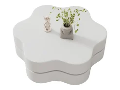 Mesa de centro em forma de flor - 74,8 x 67,5 x 31 cm - tampo giratório 360° - aglomerado - branco