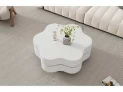 Mesa de centro em forma de flor - 74,8 x 67,5 x 31 cm - tampo giratório 360° - aglomerado - branco