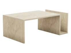 Mesa de centro em madeira com efeito de pedra e revisteiro MELMO