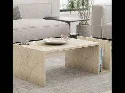 Mesa de centro em madeira com efeito de pedra e revisteiro MELMO