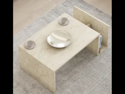 Mesa de centro em madeira com efeito de pedra e revisteiro MELMO