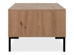 Mesa de centro em madeira com arrumação Navi - Carvalho artesanal e pés em metal preto