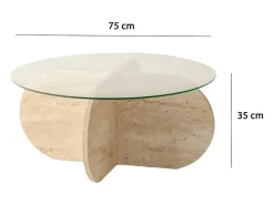 Mesa de Centro em Madeira com Efeito Pedra Vidro RIBE Moderna Elegante com Arrumação