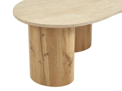 Mesa de centro em MDF - Efeito travertino bege e natural claro - ALOZYA
