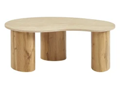 Mesa de centro em MDF - Efeito travertino bege e natural claro - ALOZYA