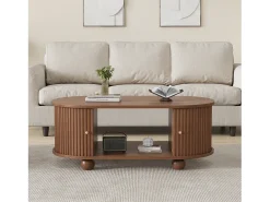 Mesa de centro em nogueira - 100 x 50 x 40 cm - com arrumação + portas de correr - MDF - natural escuro