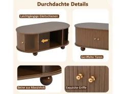 Mesa de centro em nogueira - 100 x 50 x 40 cm - com arrumação + portas de correr - MDF - natural escuro