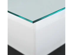 Mesa de centro em vidro brilhante com iluminação LED e rodízios - Branca e preta 80x80x40cm