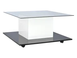 Mesa de centro em vidro brilhante com iluminação LED e rodízios - Branca e preta 80x80x40cm