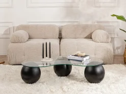 Mesa de centro em vidro temperado - Transparente e preto - DENISA