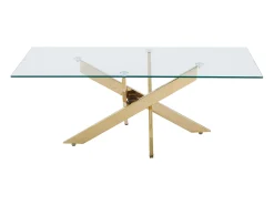 Mesa de centro em vidro temperado e metal dourado - Transparente - COSIMA