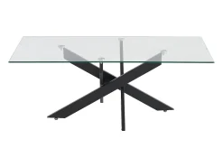 Mesa de centro em vidro temperado e metal preto, transparente - COSIMA