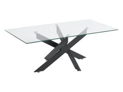 Mesa de centro em vidro temperado e metal preto, transparente - COSIMA